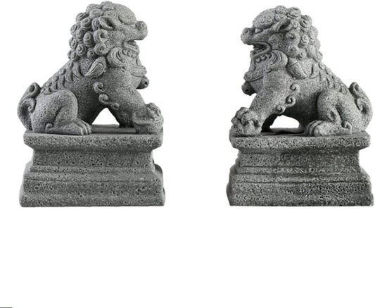 Sdeetesamjun Asian Fu Foo Dogs-Pair of Two Guardian Lions,Stone Statues Feng Shui Decor