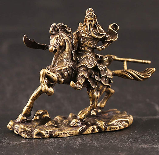 LOTONTJ Chinese Fengshui Brass Warlord God of Warrior Guan Gong/Guan Yu Riding Horse Fortune Protection Statue for Collection Giftable