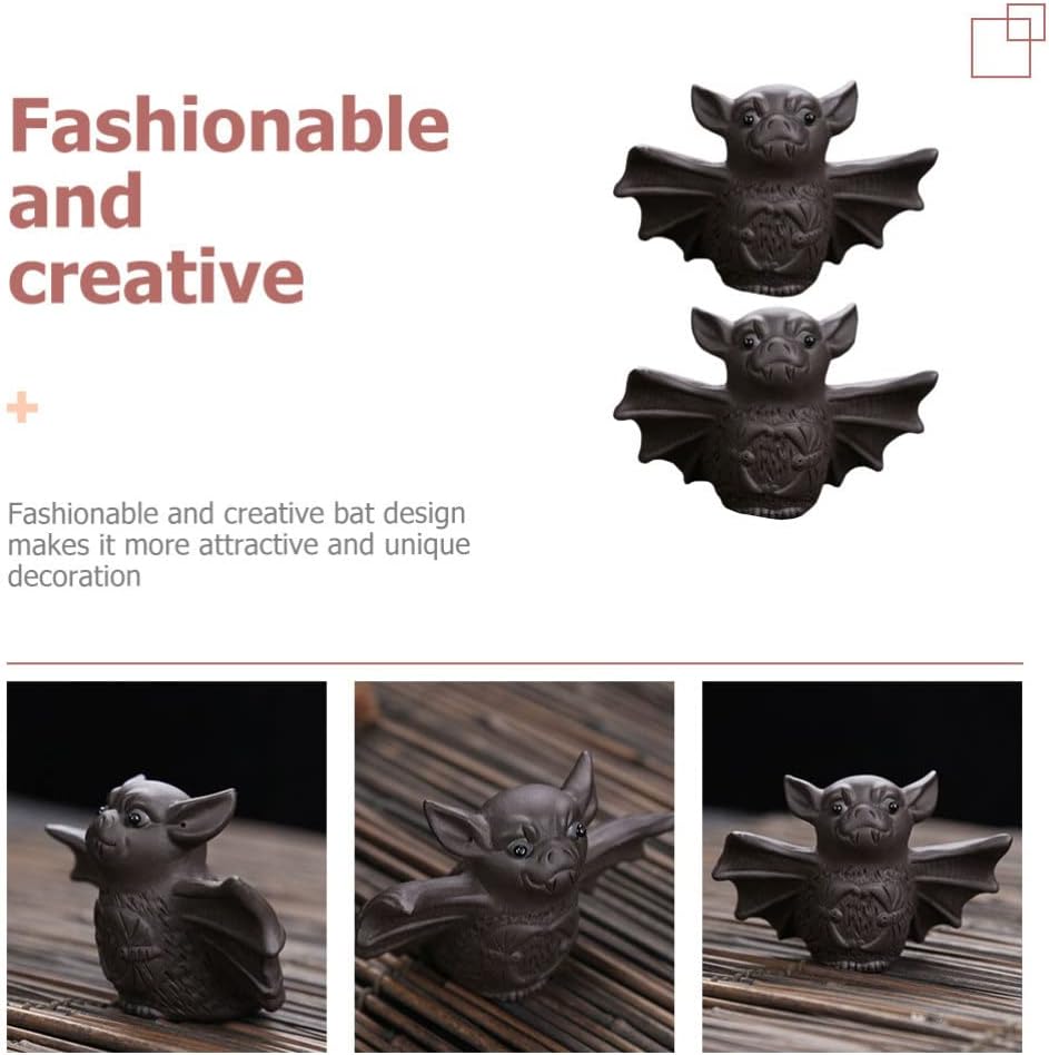 Yardwe Tea Pet Adornment 2pcs Chinese Zisha Tea Pet Bat Figurine Kung Fu Tea Pet Feng Shui Animal Decoration Attract Wealth Tea Pet for Tea Tray Tea Ceremony Accessories Bat Desktop Ornament