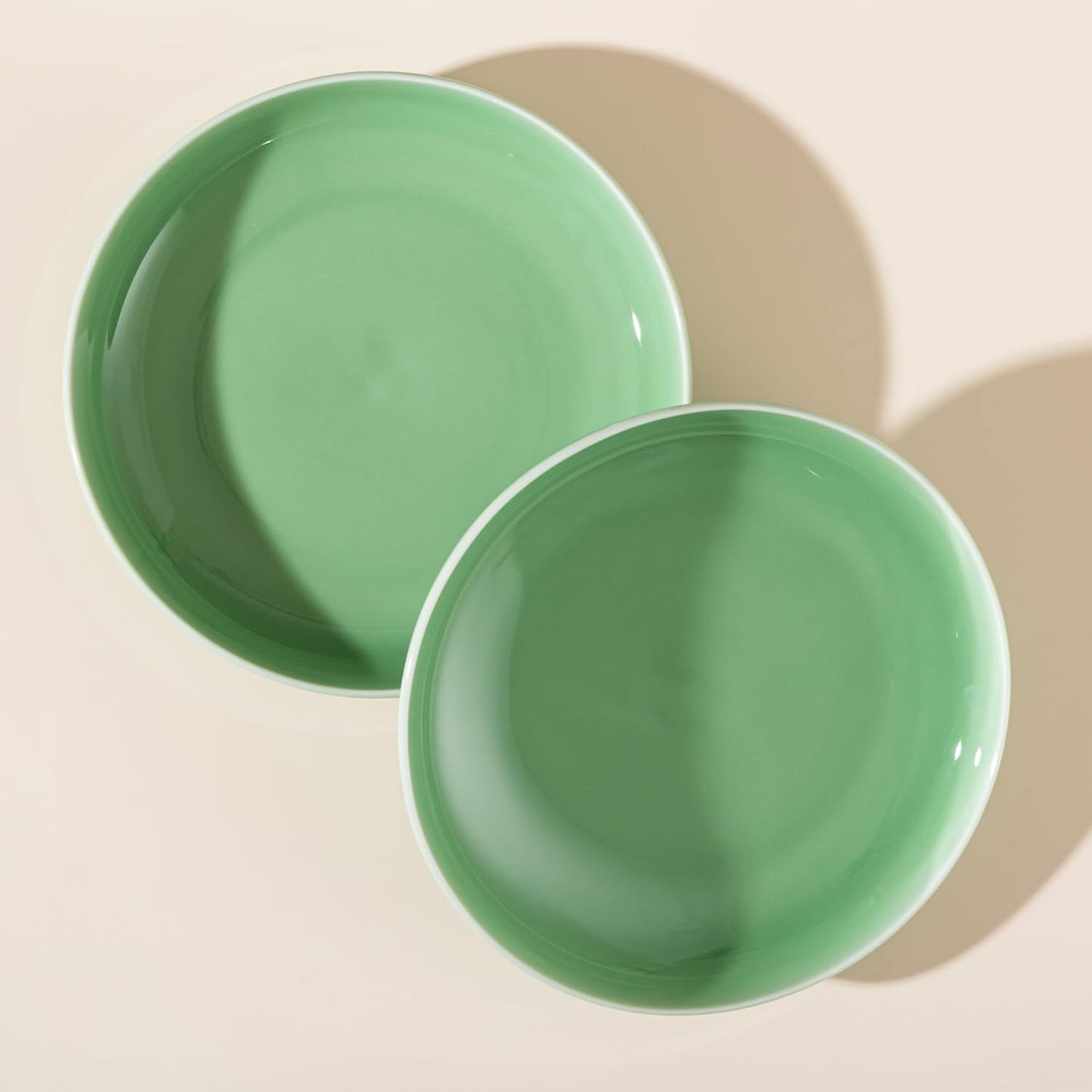 SILINE 8" Green Porcelain Dinner Plates Set,2 PCS Genuine Longquan Celadon Round Tableware Plates (Classic Cyan)