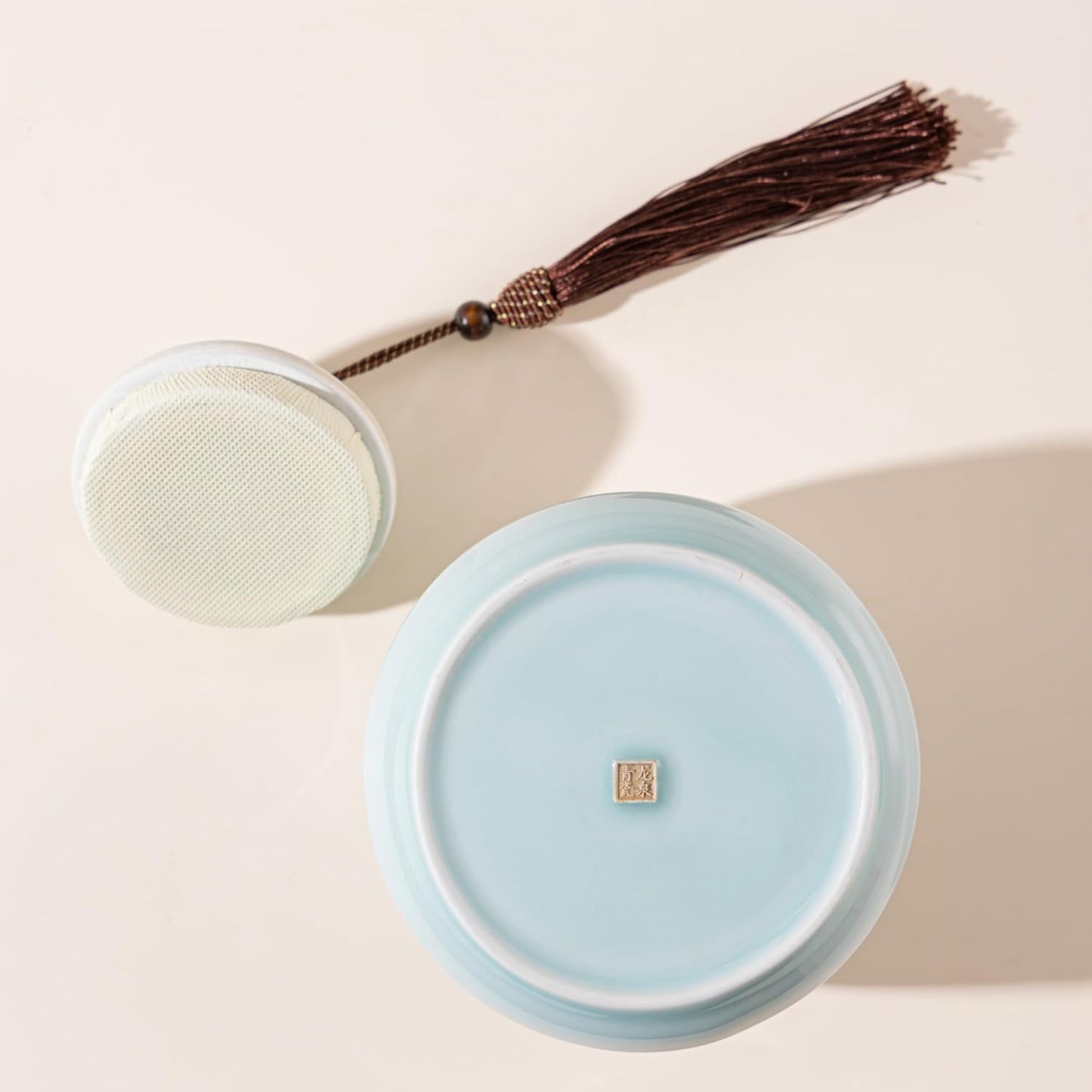 SILINE Genuine Longquan Celadon Airtight Container 20 oz/600ml,Green Porcelain Loose Tea Storage Jar (Pink Cyan)