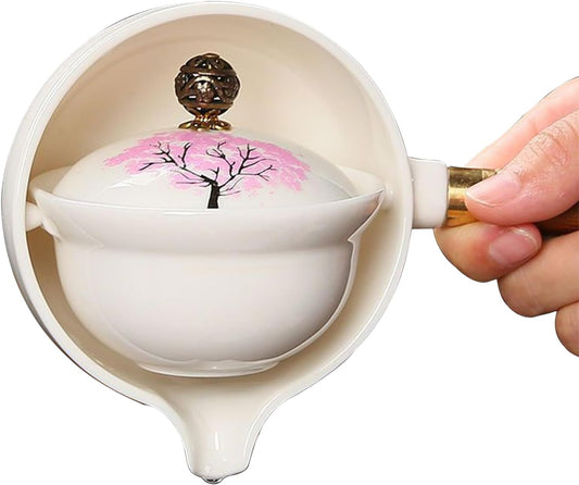 Rotating Teapot, Porcelain Removable Tea Maker, Portable Cute Teapot with Anti-scald Handle for Travel, Home, Gifting, Office Type 2 Tea Sets