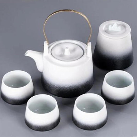 Afternoon Tea Set Ceramic Kung Fu Tea Set Japanese Style Travel Tea Pot and Cup Set Home Office Tea Ceremony Gift Box Gradient Color Teapot Tea Set for Adults (Color : Black)
