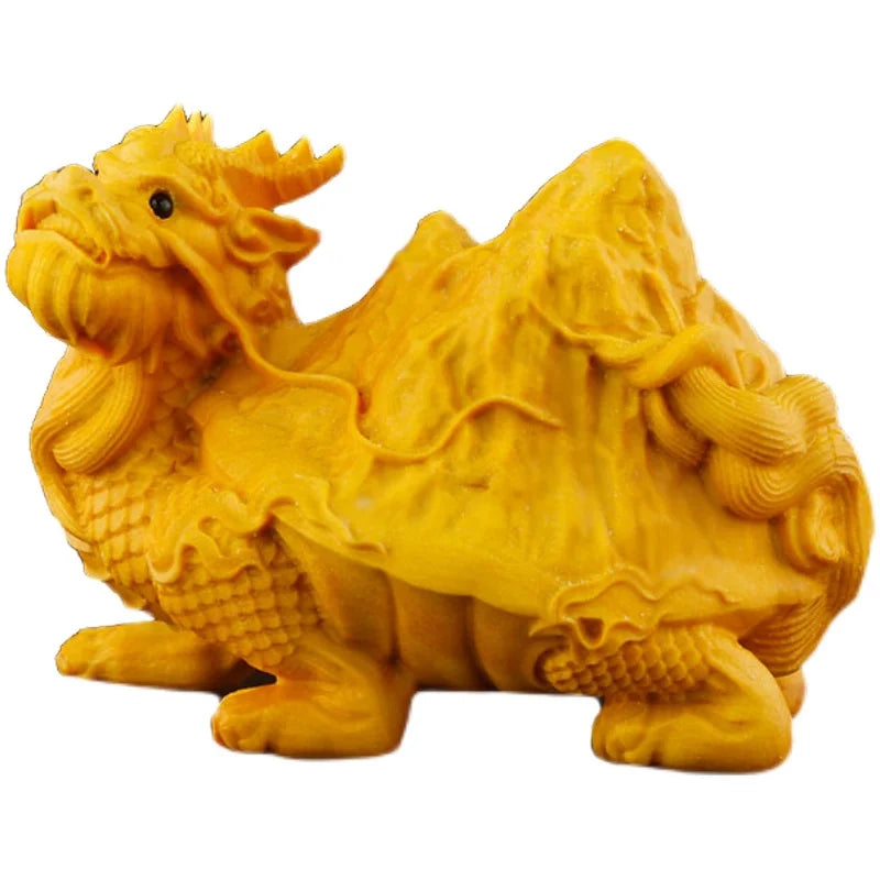 6cm Boxwood Wood Statue Real Wood Wood Sculpture Feng Shui Dragon turtle Traditional Chinese Animal Sculpture Collection
