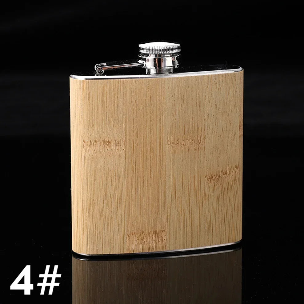 6oz Stainless Steel Hip Flask Outdoor Portable Wood Grain Leather Small Flagon Russian Wine Jug Gifts For Men Fashion Wine Set