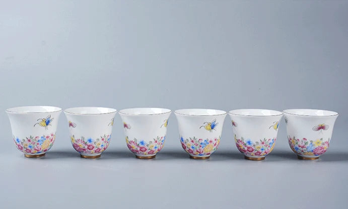 6pcs/lot Chinese kungfu tea cup Jingdezhen handpainted cup of tea China serving cup for tea party color enamel tea cups new