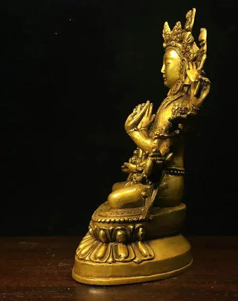 7.4" Old Tibet Tibetan Bronze Gilt 1000 Arms Avalokiteshvara of Goddess Statue