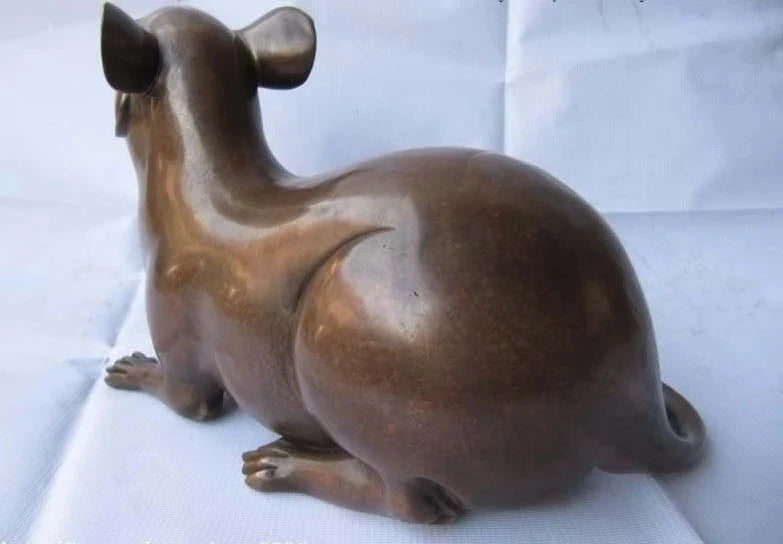 7 Chinese superb Pure Red Bronze Copper Carved lovely mouse Eat pinecone Statue