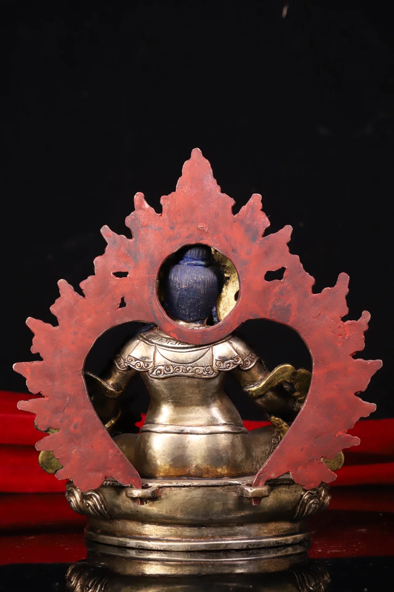 7"Tibetan Temple Collection Old lapis lazuli Tibetan silver Gilded Mosaic Gem Yellow Jambhala Buddha Backlight Worship Hall