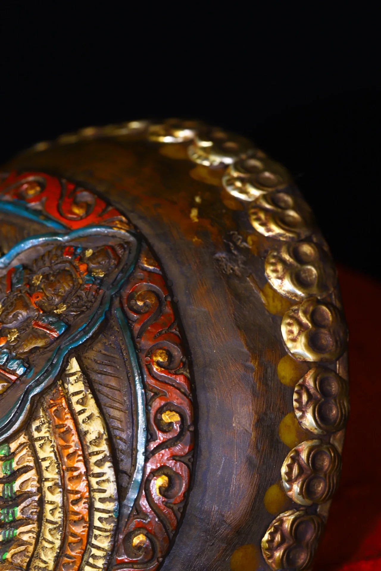 7"Tibetan Temple Old Tibetan silver Painted mosaic Gabala Bowl Skull head 1000 Arm Guanyin Kapala Bowl Cup Amulet DharTown House