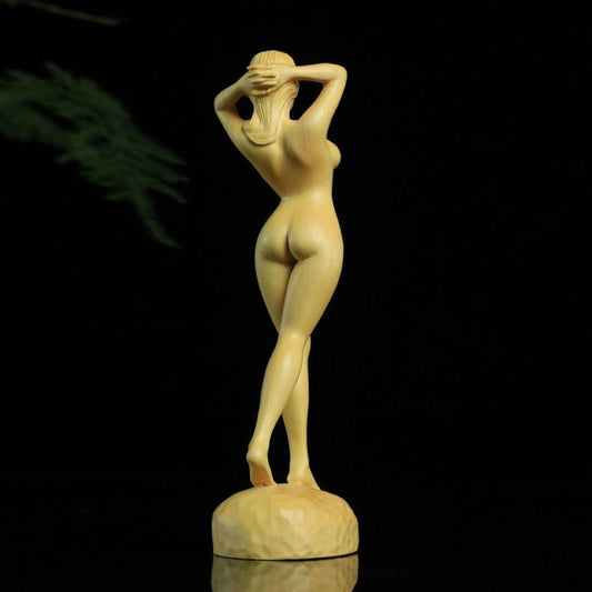 7 inch Wood | Wooden Euonymus japonicus Tibet Nepal Vintage beauty female women sculpture Hand Carving Statue Figure home decor