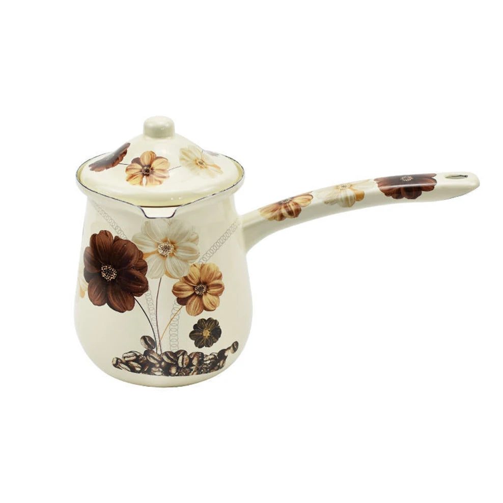 700ml Enamel Small Milk Pot Long Handle Butter Melting Bucket English Coffee Milk Cup Mini Brew Coffee Bucket Milk Heating Pot
