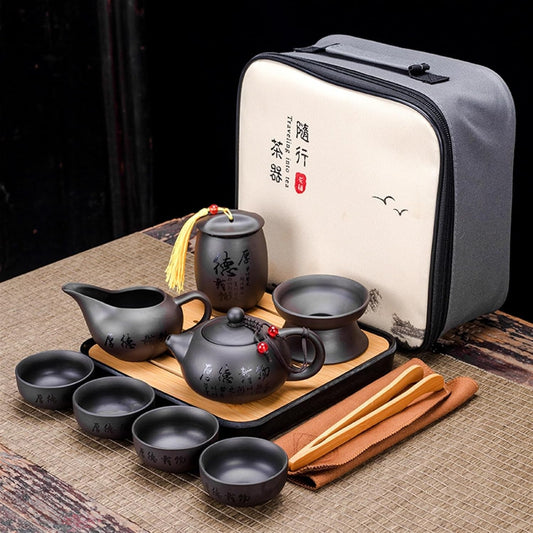 Chinese/Japanese Tea Set Chinese Kung Fu Tea Set Sand Ceramic Teapot Set Travel Kong Fu Tea Kit Gift Porcelain Purple Sand Pot Infuser Ceramic Tea Set Portable Teapot Set Tea Gift set (Size : I)