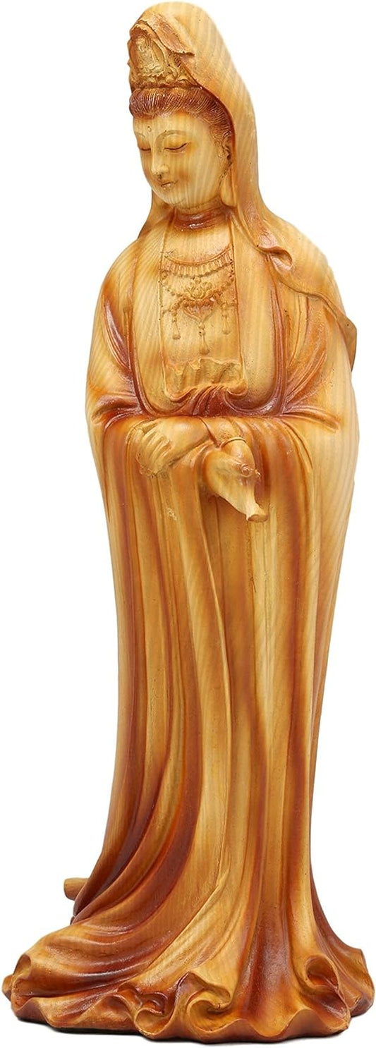 Ebros Bodhisattva Kuan Yin Standing with A Jar of Pure Water Statue 11.5" Tall Goddess Guan Yin Compassion of All Buddhas Figurine Guanyin Faux Wood Resin