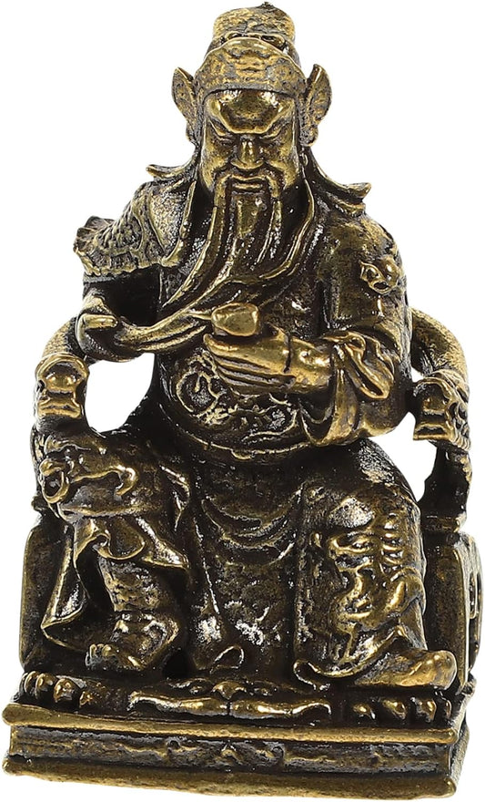 ADOCARN Antique Brass Ornaments Delicate Adorn Brass Figurine Statue for Home Brass Craft Sculpture Brass Guan Gong Figurine Brass Craft Decor Home Decoration Guan Yu Wen Wan God of Wealth