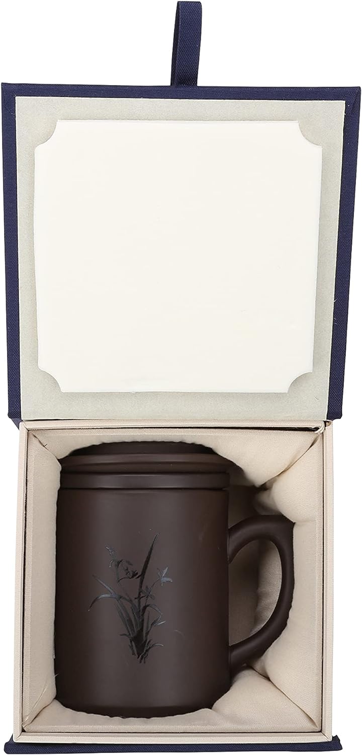 I-MART Tea Cup, Purple Clay Tea Mug Tea Cup with Infuser and Lid (13.5 Ounce - Flower)