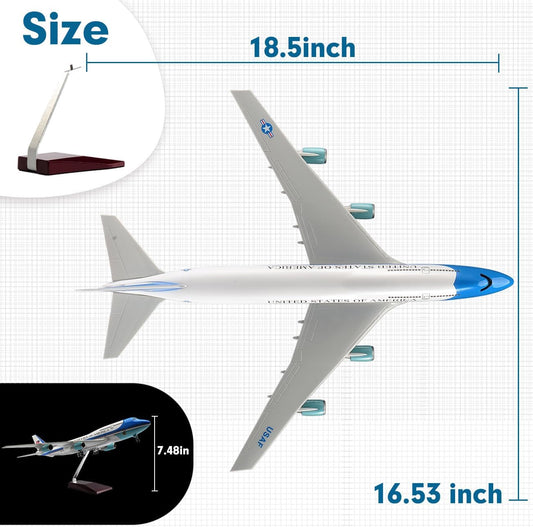 1/150 Scale Diecast Boeing 747 Airplane - US Airlines Air Force Model with Landing Gear, Voice Control, Cabin Light