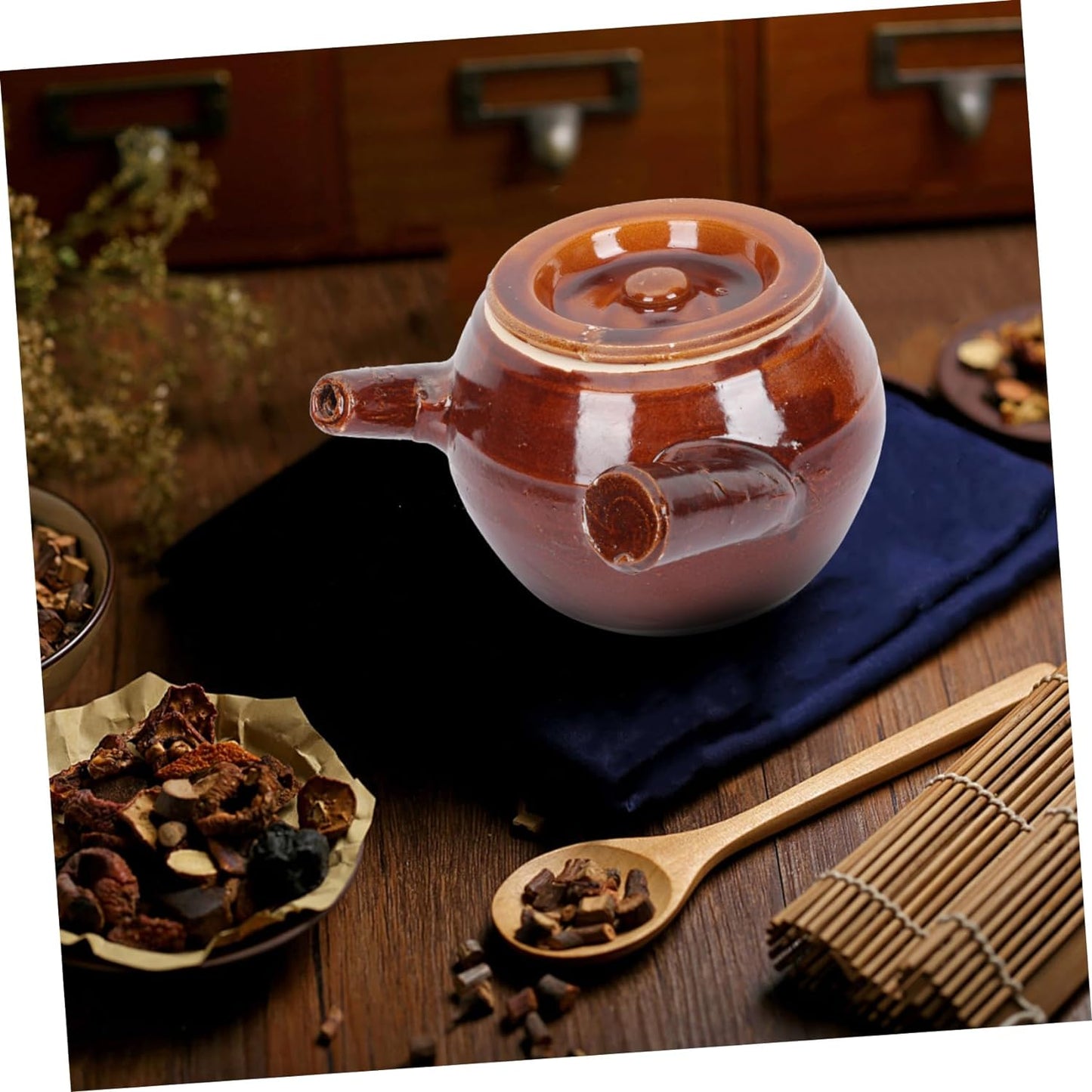 HAKIDZEL Old Fashioned Medicine Pot Ceramic Medicines Pot Japanese Casserole Pot Clay Cooking Pot Korean Dolsot Bowl Pan with Lid Nonstick Pottery Clay Casserole Pearlescent Gas Stove
