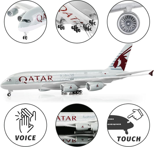 Lose Fun Park 1:160 Scale Large Model Airplane Qatar A380 Plane Models Diecast Airplanes with LED Light for Collection or Gift