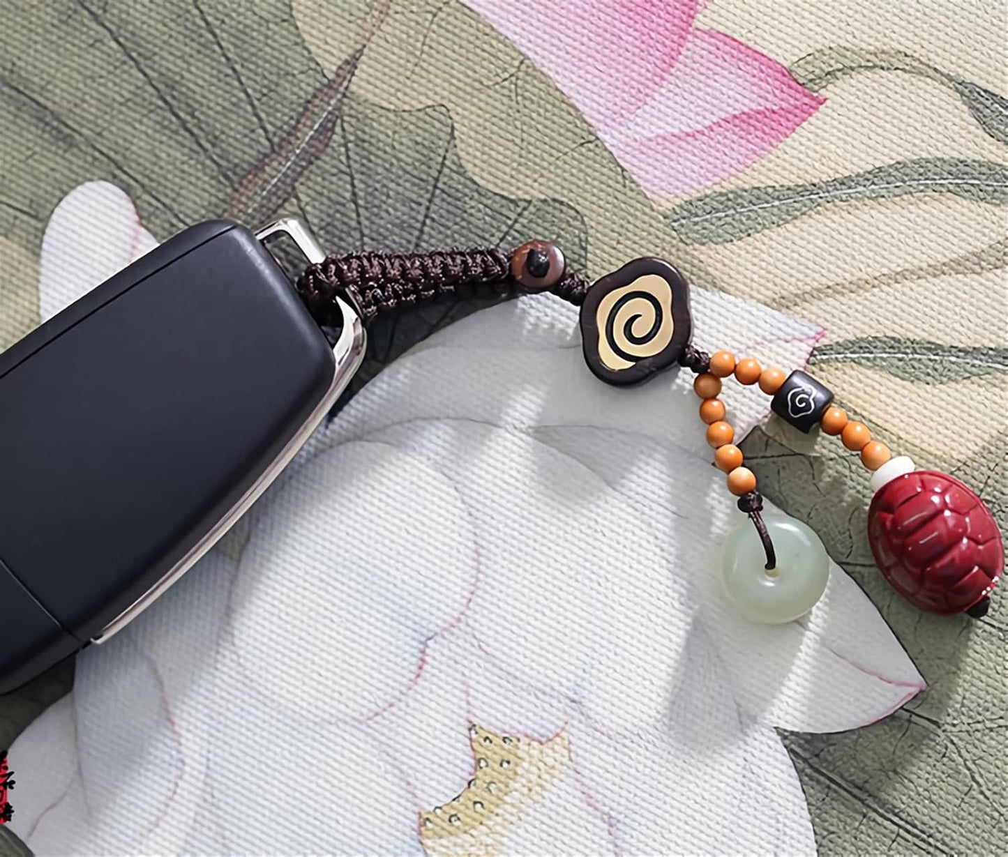 RAN Creative Jade Keychain Backpack Handbag Cinnabar Turtle Hanging Pendant Car Key Holder for Men and Women (Color : Black, Size : 3.9 x 0.5 x 1.2 in)