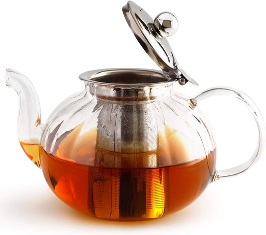 IwaiLoft NEW Glass Teapot with Infuser, Stovetop Safe Tea Kettle, Blooming and Loose Leaf Tea Maker IW-G016 (40OZ, Stovetop Safe Teapot with Removable Infuser)