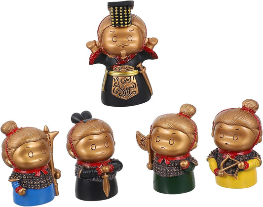 PRETYZOOM 5pcs statue desk ornaments resin Emperor Qin Shihuang desktop crafts puppet porch Toy decorations top hat household Guan Yu car decorate cake China sculpture accessories mini