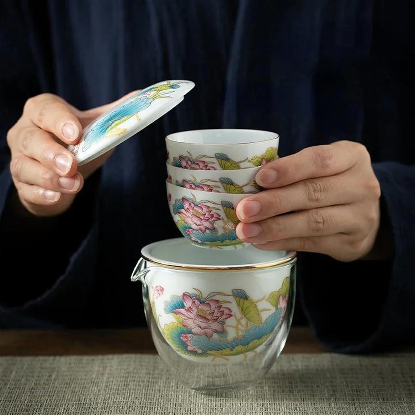 FUTWIZ Afternoon Tea Set China Chic Style Sheep Fat Jade Express Cup Outdoor Ceramic Glass One Pot Three Cups Kungfu Travel Tea Set Travel Outfit Tea Set for Adults