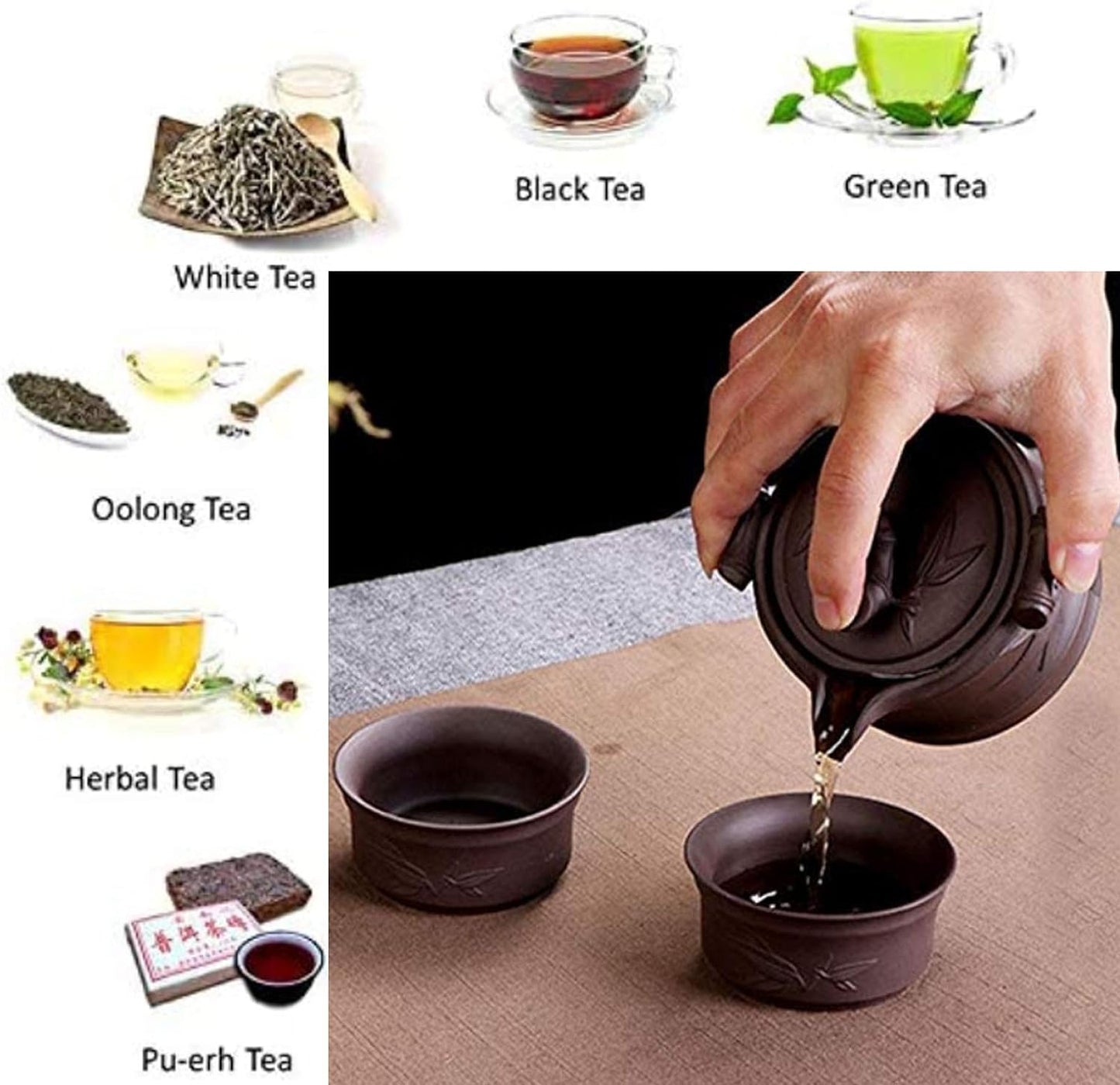 RARITYUS Portable Travel Kung Fu Tea Pot Cup Handmade Yixing Zisha Tea Set Ceramic Teapot Teacups with Tea Tray Travel Bag for Outdoor Picnic