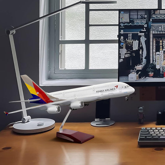 24-Hours 18” 1:130 Scale Airplane Models Asiana Airlines Airbus 380 Metal Planes Model Kits Display Diecast Aircraft with LED Light for Decoration (Touch or Sound Control)