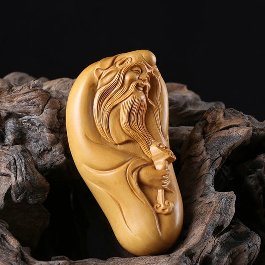7CM longevity god Boxwood Carving Solid Wood Health Statue Taoist Theology Craft Gifts