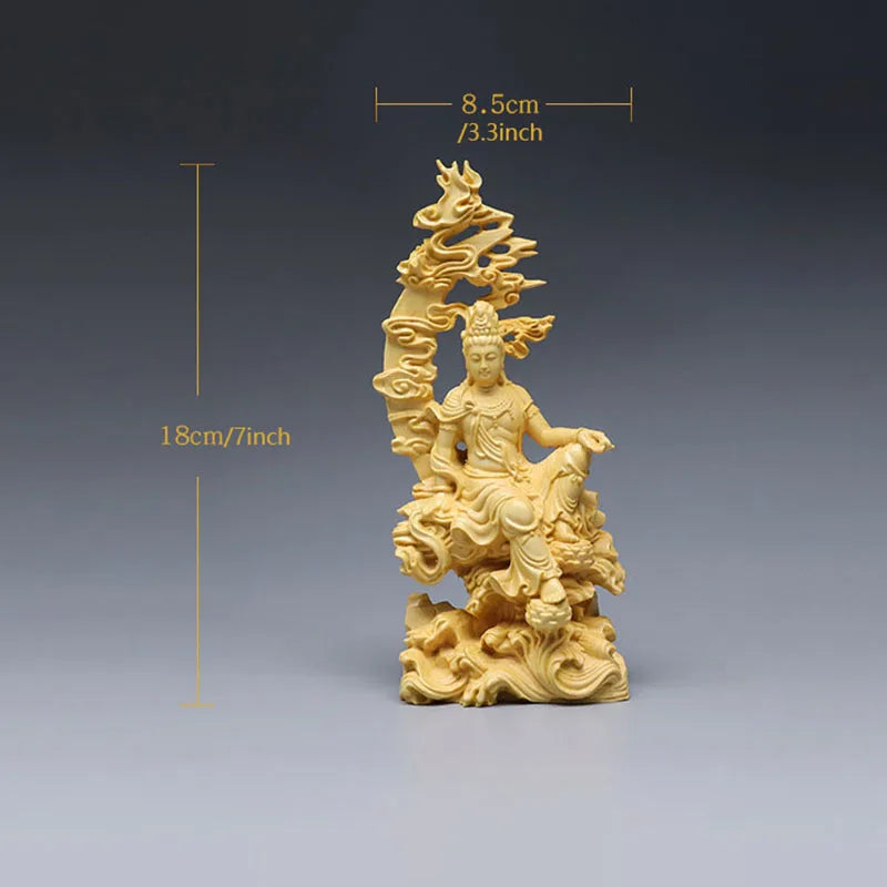 7inch Boxwood Ornaments Mercy Guanyin Buddha Statue Chinese Home Decor Wall Sculpture Car Accessories Solid Wood Kuan Yin