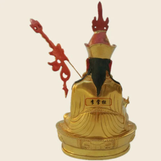8"/21cm Handpainted gilt bronze Nepal Great Padmasambhava Rinpoche Buddha Statue