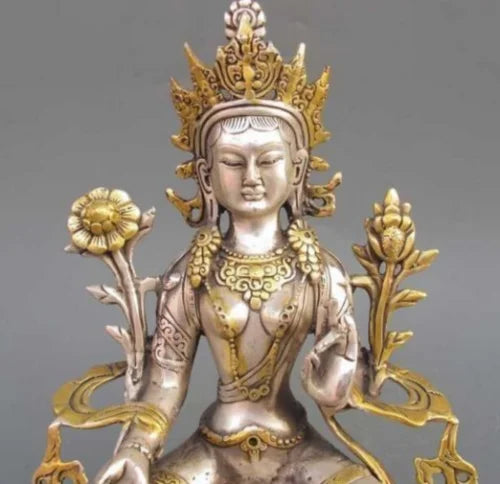 8.86 inch/Tibet Silver Copper Gilt Tibetan Buddhism Statue -- White Tara Buddha