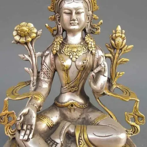 8.86 inch/Tibet Silver Copper Gilt Tibetan Buddhism Statue -- White Tara Buddha