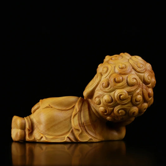 8.8CM Lying down Buddha Statue Boxwood Statue Lying Sakyamuni Creative Buddha Home Small Display Zen Solid Wood Carving Gifts