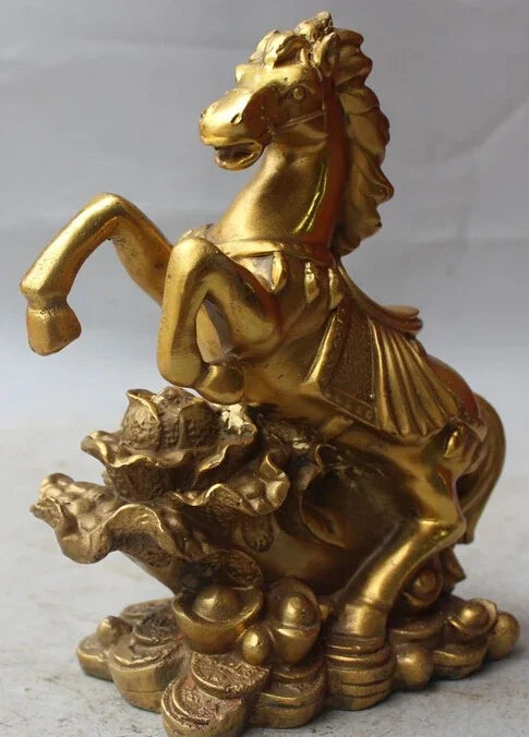 8 "Cina Perunggu FengShui Kekayaan Shio Sukses Kuda YuanBao Patung R0707