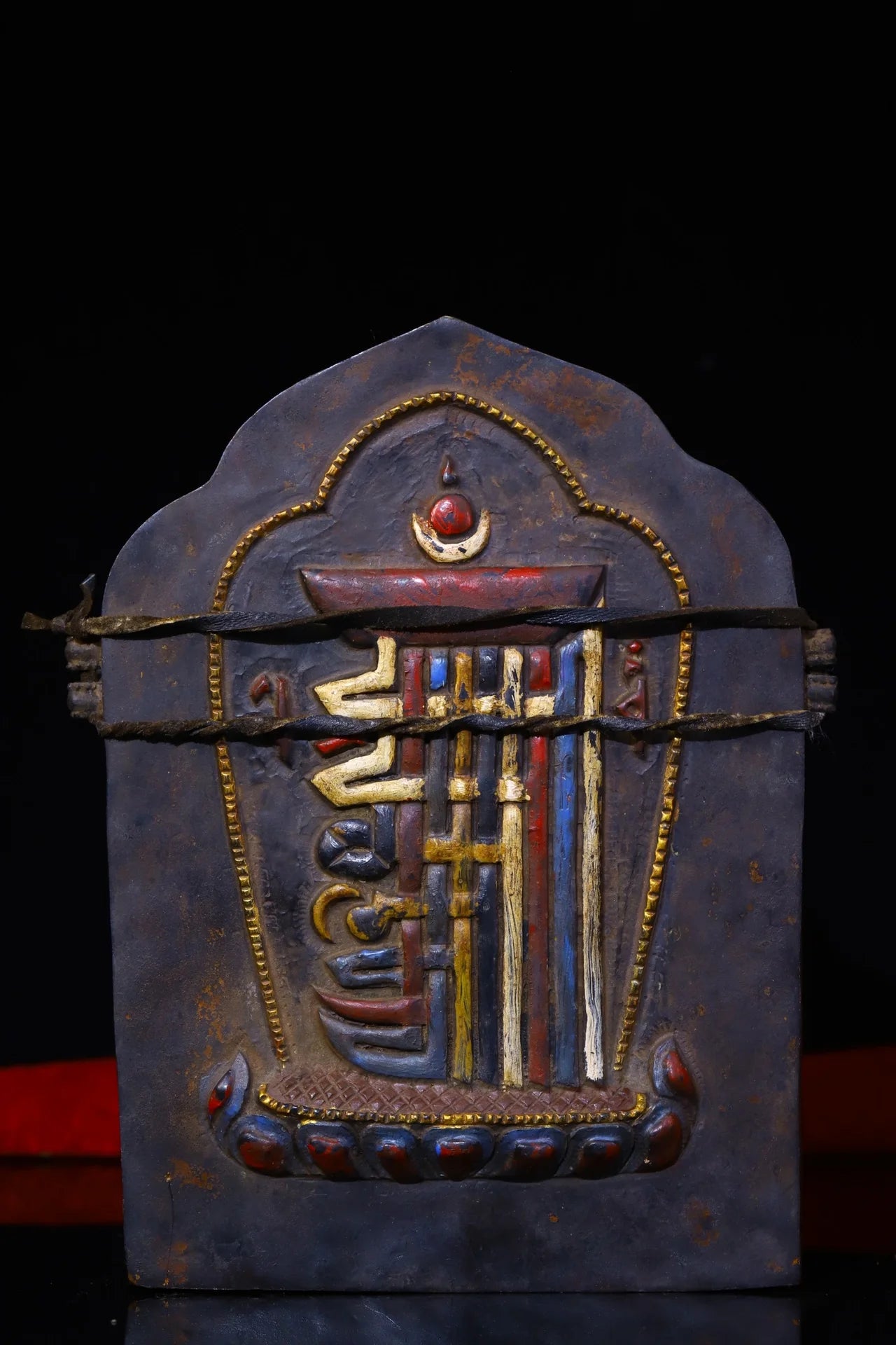 8"Tibetan Temple Collection Old Purple Bronze Cinnabar Painted Green Tara Buddha Gawu Box Buddhist Niche Amulet Worship Hall