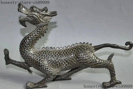 8" lucky china chinese fengshui bronze animal zodiac dragon Statue decorate statue decoration metal handicraft