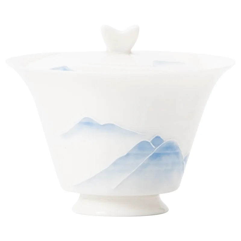 80ml Hand Painted Mountain Gaiwan For Tea Porcelain Tureen With Lid Teaware Kung Fu Tea Set Chinese Cup Tea Bowls Small Chawan