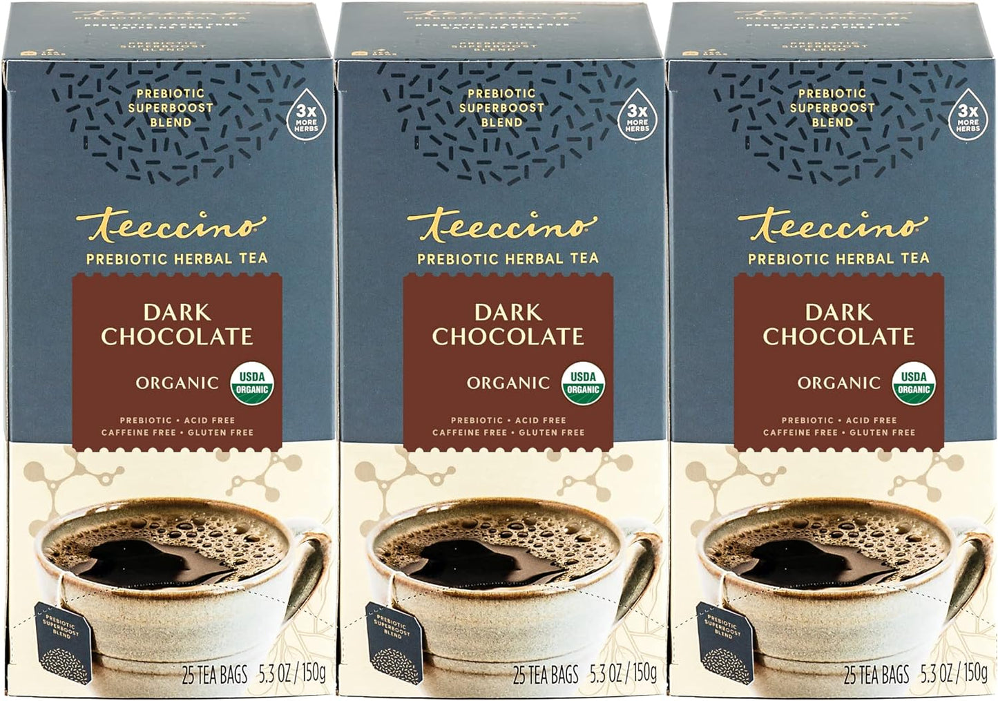 Teeccino Dark Chocolate - Prebiotic Superboost™ Herbal Tea - Support Your Probiotics with Prebiotics for Good Gut Health and Regularity, Digestive Chocolate Tea, 10 Tea Bags