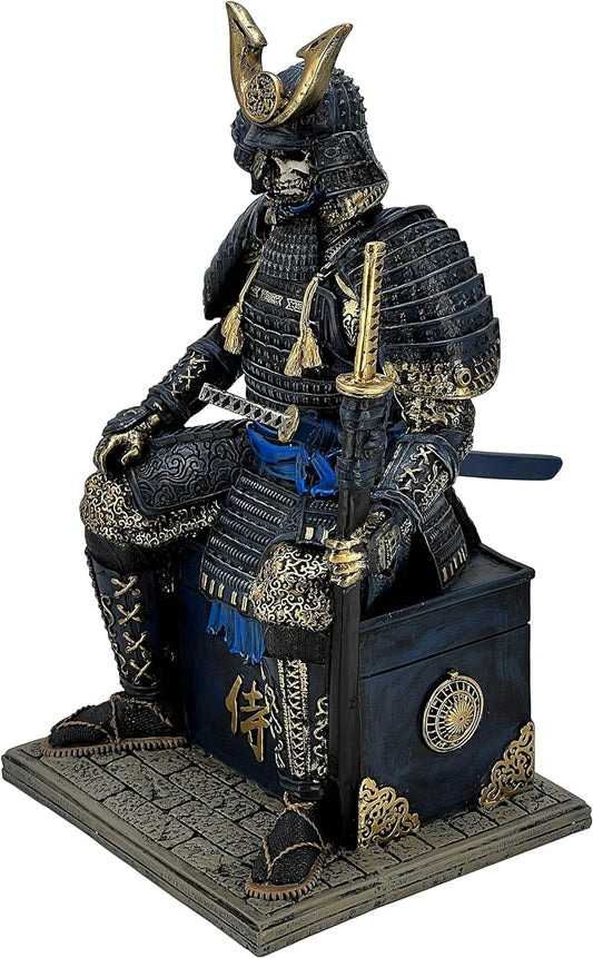 MAUNDEN Medieval Ancient Samurai Undead Warrior Resin Statue Ornament Figurine Craft for Home Living Room Porch Decoration Office Desk Desktop Table Arrangement Gift (Blue Glod)
