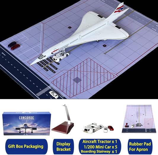 British Model Airplane 19 Inches Long 1/125 Scale British Model with LED Lights and Airport Scene Accessories Ideal Display and Gift