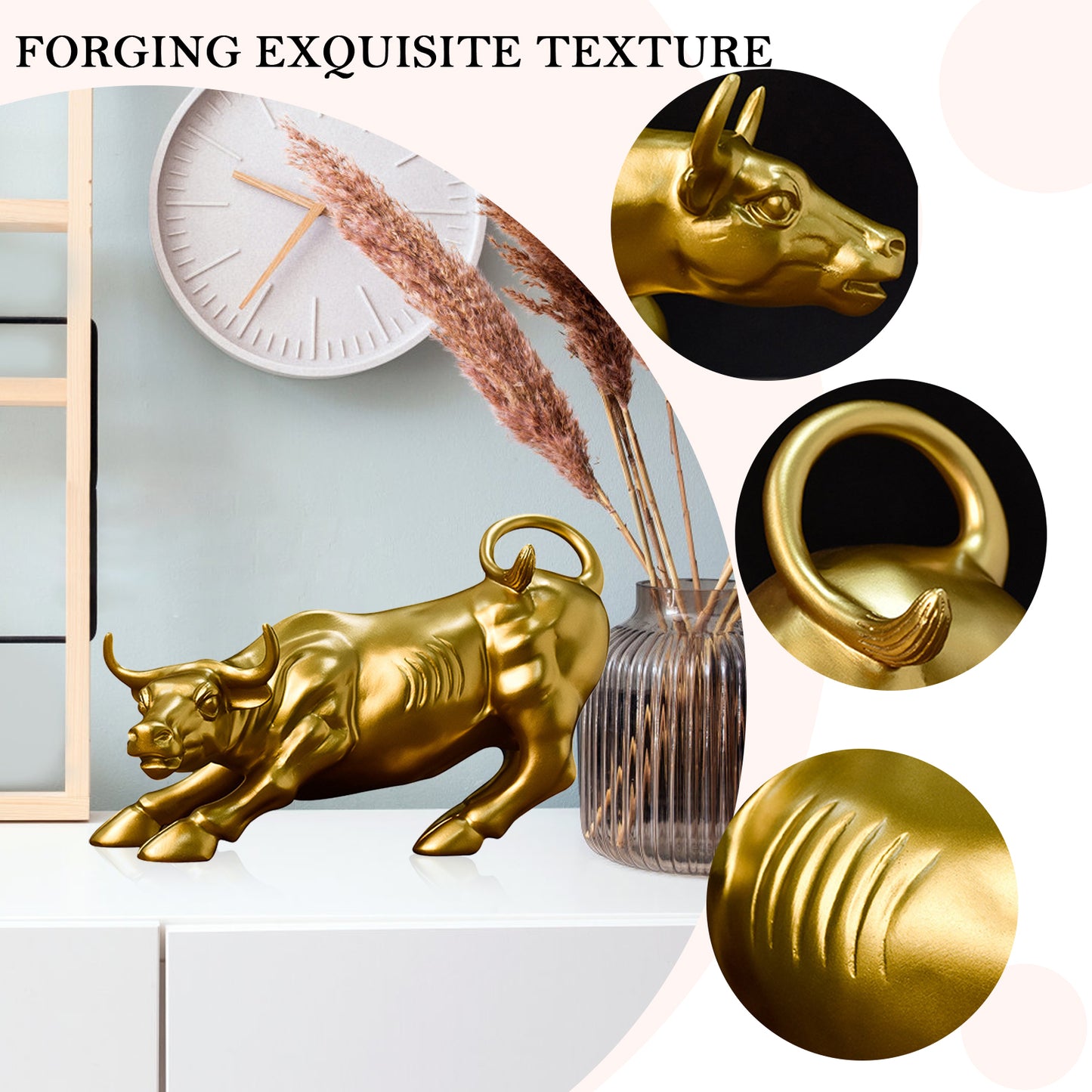 CHAMAIR Resin Zodiac Bull Animal Statue Lucky OX Sculpture Art Feng Shui Ornaments