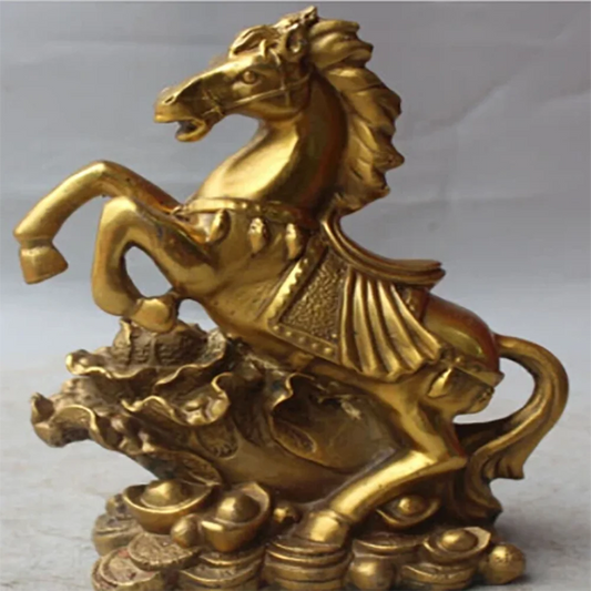 8inch Chinese Bronze FengShui Wealth Zodiac Animal Success Horse YuanBao Statue