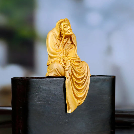 9/13 Cm Dharma Buddha Statue Chinese Home Boxwood Sculpture Crafts Exquisite Figures Wood Decoration Zen Dharma Home Decor