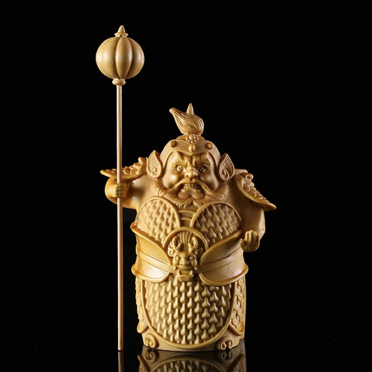 9.5/12.5CM Hengha Two Gods Wood Statue Door Gods Chinese Mythology wood Carving Figure Home Decoration Chinese mythology figure