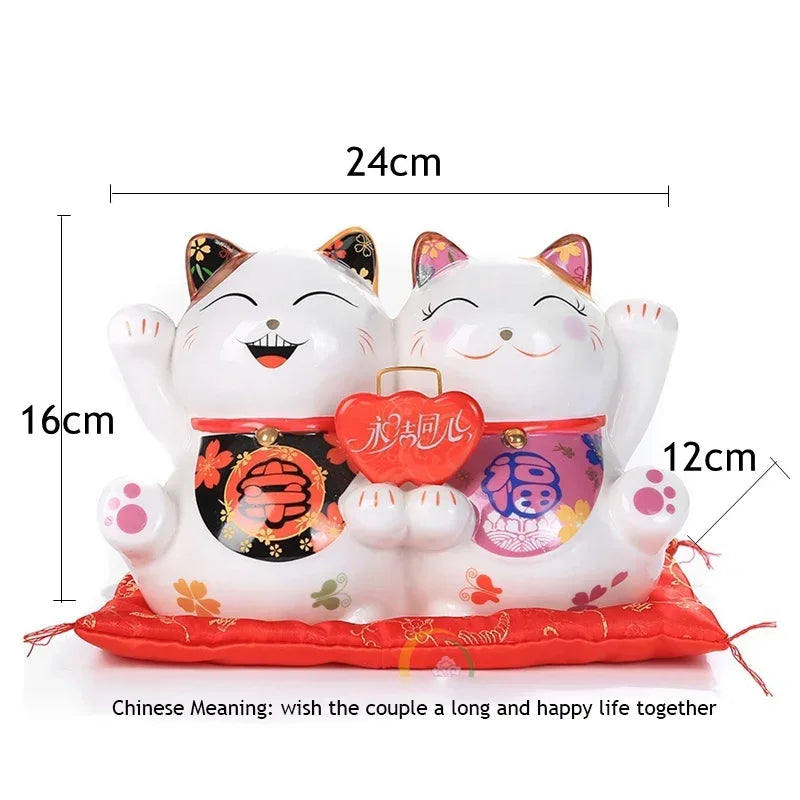 9.5 inch Ceramic Maneki Neko Statue Lucky Cat Money Box Fortune Cat Piggy Bank Feng Shui Figurine Wedding Gift Marriage License