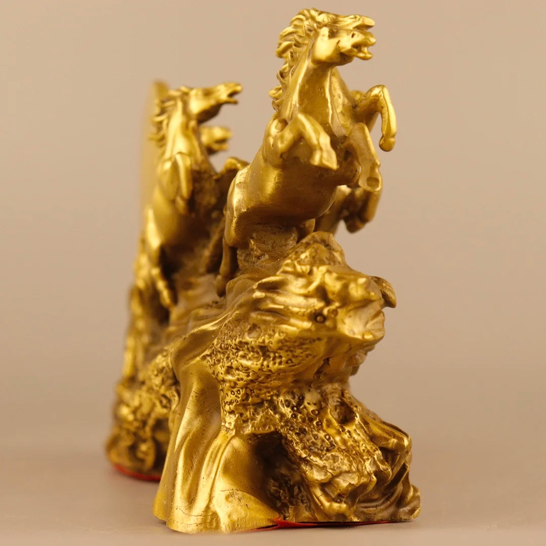 9"Tibetan Temple Collection Old Bronze Eight Horses A magnificent journey ten thousand steeds gallop Amass wealth Town house
