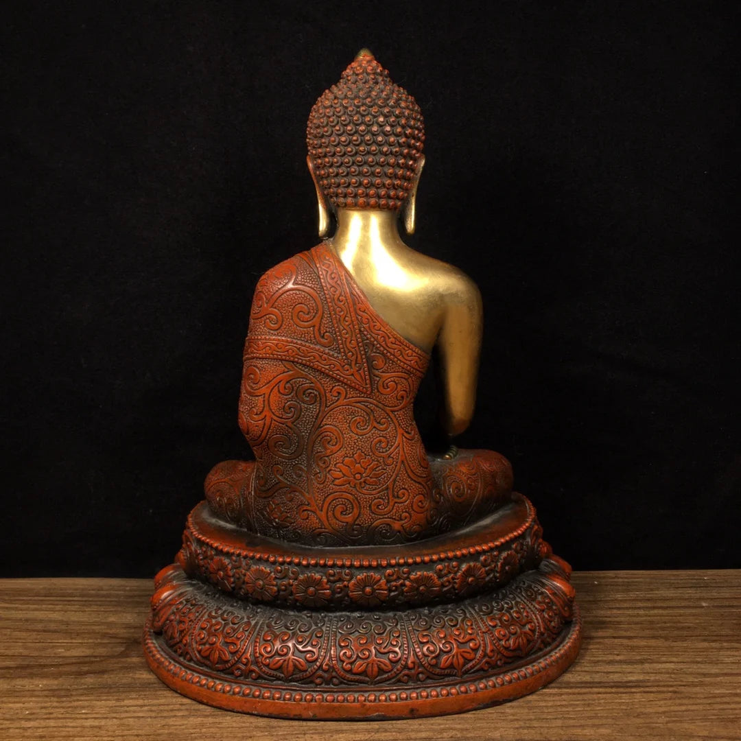 9"Tibetan Temple Collection Old Bronze Gilt Real gold Lotus Buddha Shakyamuni Amitabha Double Lotus Terrace worship hall