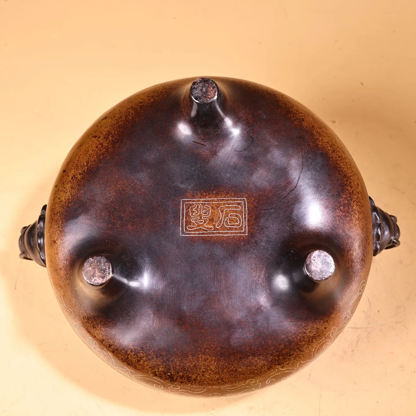 9"Tibetan Temple Collection Old Purple Bronze Gilded Silver Filigree Elephant Trunk Ear Ear Incense Burner Town house Exorcism